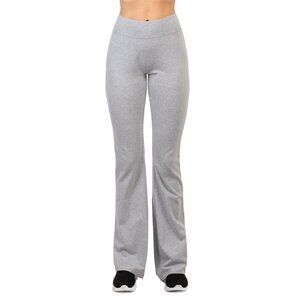 Women Yoga Pants Soft Cotton Wide Waist Band Flare Hem Leg Bootcut Gym Lite Gray